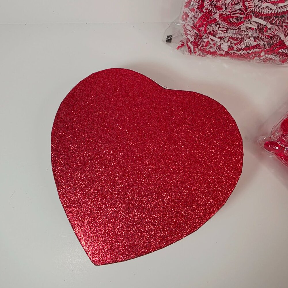 Valentine Heart Gift Box Set w/ Fillers – Glitter Heart Box, Gems & Paper Shred - Picture 4 of 9